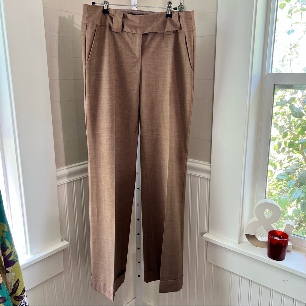 Nanette Lepore Wool Blend Cuffed Tailored Straight Leg Pants Camel Brown Size 8